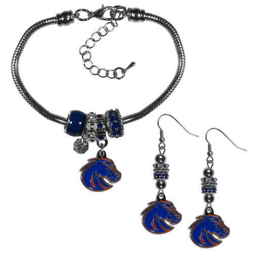 Boise State Broncos Euro Bead Earrings & Bracelet Set