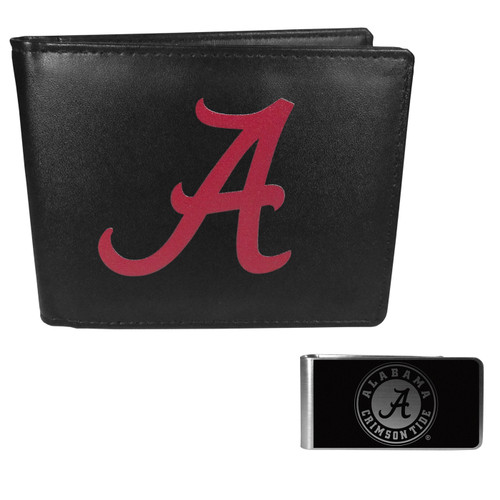 Alabama Crimson Tide Leather Bi-fold Wallet & Black Money Clip