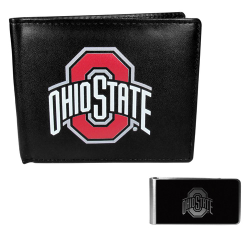 Ohio State Buckeyes Leather Bi-fold Wallet & Black Money Clip