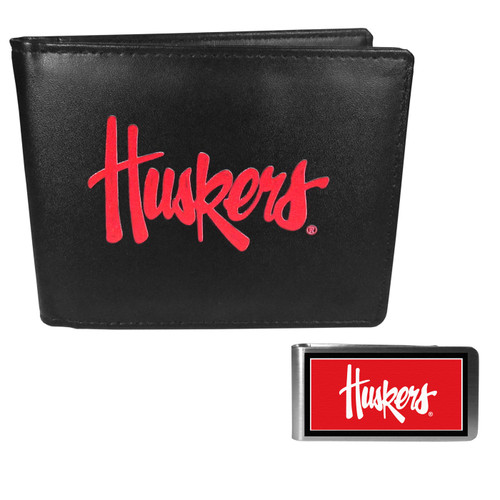 Nebraska Cornhuskers Leather Bi-fold Wallet & Color Money Clip