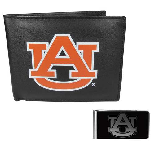Auburn Tigers Leather Bi-fold Wallet & Black Money Clip