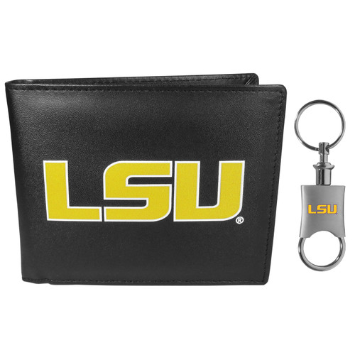 LSU Tigers Leather Bi-fold Wallet & Valet Key Chain