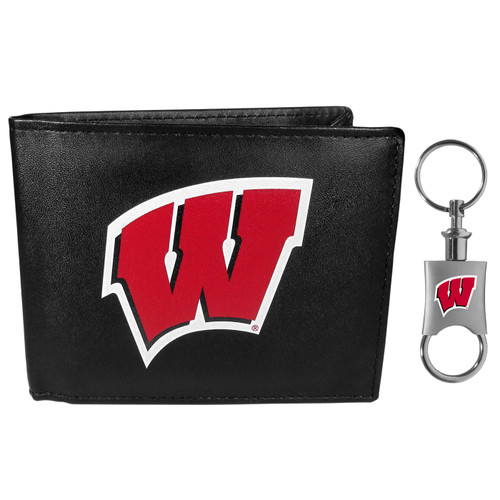 Wisconsin Badgers Leather Bi-fold Wallet & Valet Key Chain