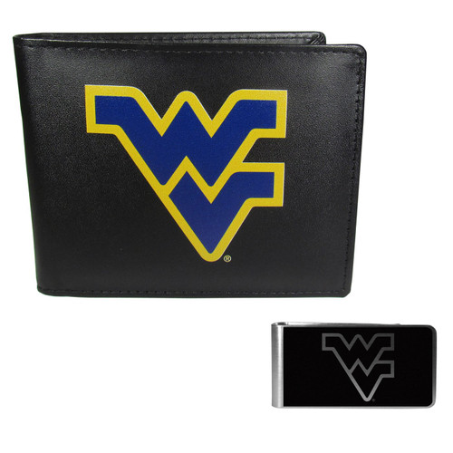 West Virginia Mountaineers Leather Bi-fold Wallet & Black Money Clip