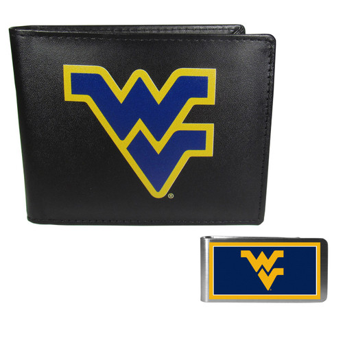 West Virginia Mountaineers Leather Bi-fold Wallet & Color Money Clip