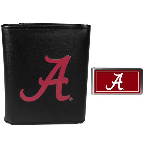 Alabama Crimson Tide Leather Tri-fold Wallet & Color Money Clip