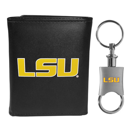 LSU Tigers Leather Tri-fold Wallet & Valet Key Chain