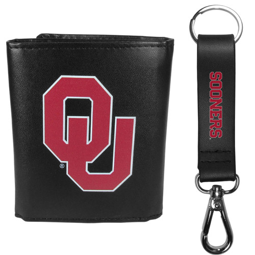Oklahoma Sooners Leather Tri-fold Wallet & Strap Key Chain