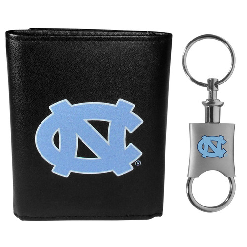North Carolina Tar Heels Leather Tri-fold Wallet & Valet Key Chain