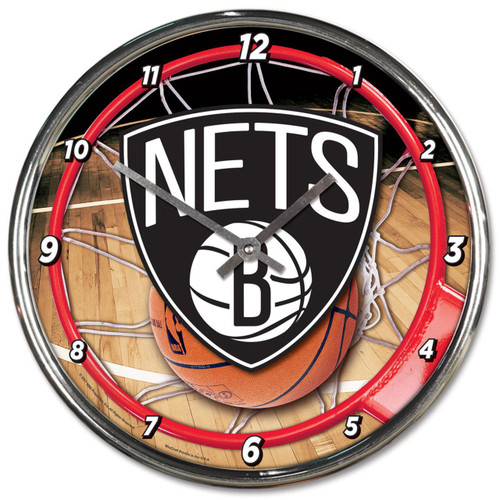 Brooklyn Nets Round Chrome Wall Clock