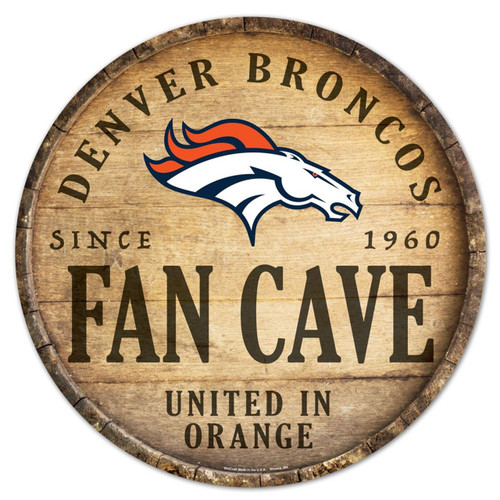 Denver Broncos 14" Round Barrel Top Wood Sign
