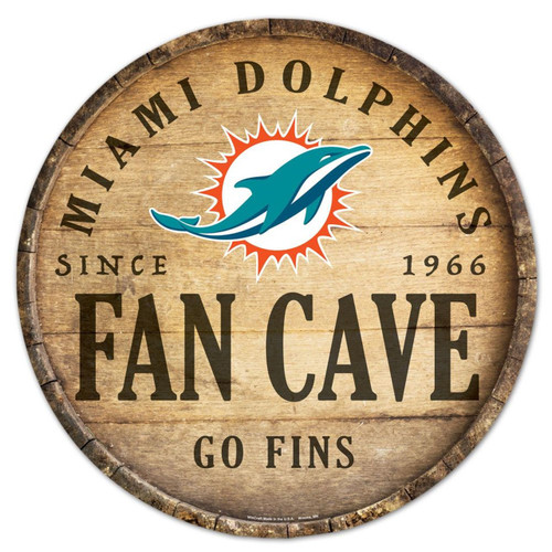 Miami Dolphins 14" Round Barrel Top Wood Sign
