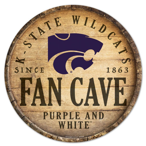 Kansas State Wildcats 14" Round Barrel Top Wood Sign