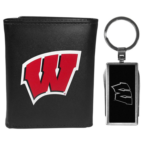 Wisconsin Badgers Black Tri-fold Wallet & Multitool Key Chain