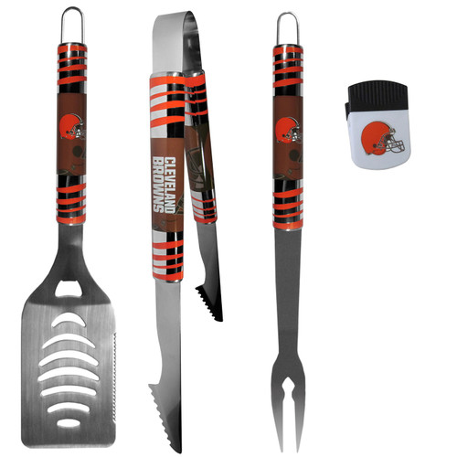 Cleveland Browns 3 Piece BBQ Set and Chip Clip