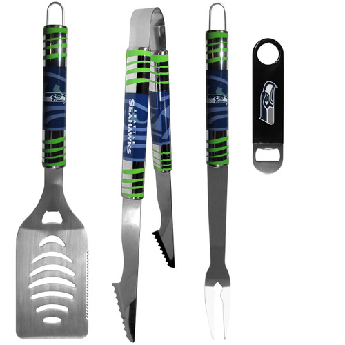 Seattle Seahawks 3 Piece BBQ Set and Bottle Opener