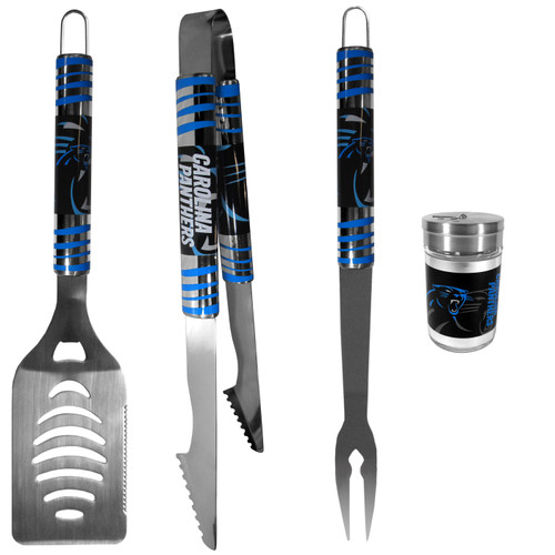 Carolina Panthers 3 Piece Tailgater BBQ Set and Season Shaker