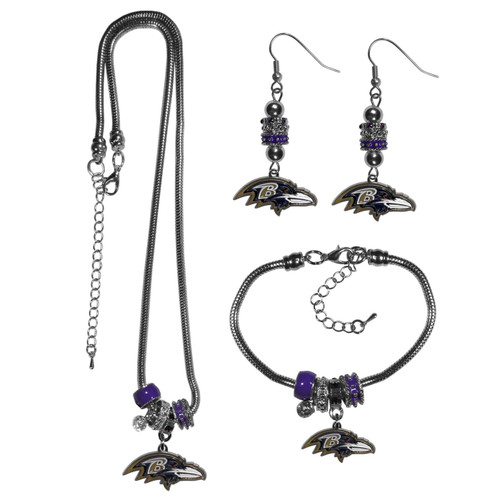 Baltimore Ravens Euro Bead Jewelry 3 Piece Set