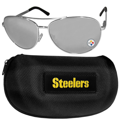 Pittsburgh Steelers Aviator Sunglasses and Zippered Carrying Case