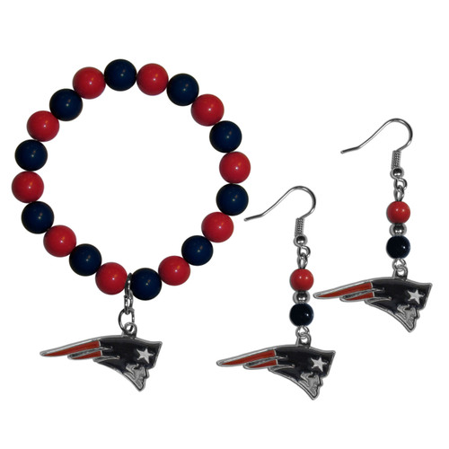 New England Patriots Fan Bead Earrings & Bracelet Set