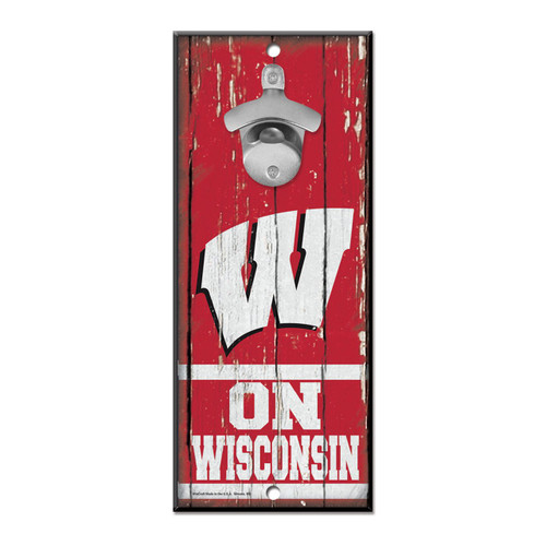 Wisconsin Badgers Wood Bottle Opener Sign