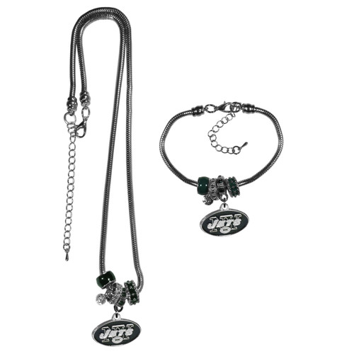 New York Jets Euro Bead Necklace & Bracelet Set