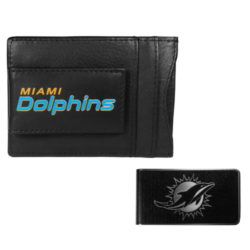 Miami Dolphins Leather Cash & Cardholder & Black Money Clip