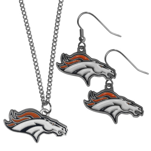 Denver Broncos Dangle Earrings Chain Necklace