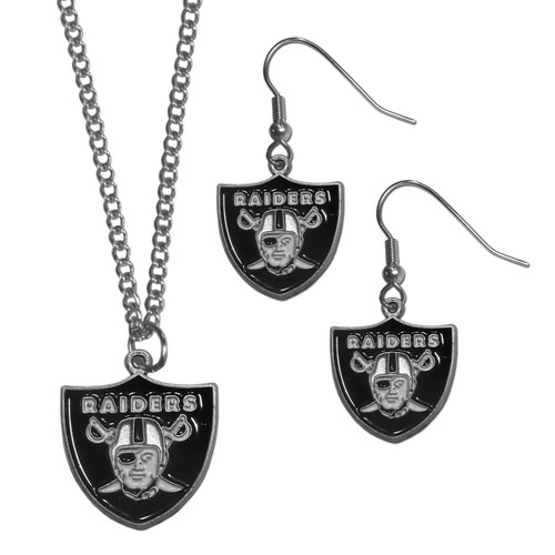 Oakland Raiders Dangle Earrings Chain Necklace