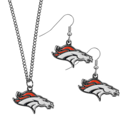 Denver Broncos Dangle Earrings Chain Necklace Set