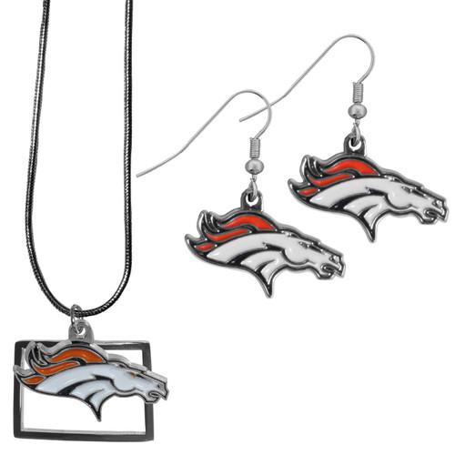 Denver Broncos Dangle Earrings & State Necklace Set