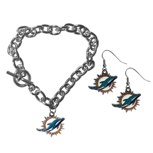 Miami Dolphins Chain Bracelet & Dangle Earring Set