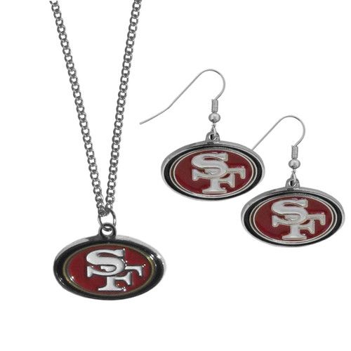 San Francisco 49Ers Dangle Earrings Chain Necklace Set