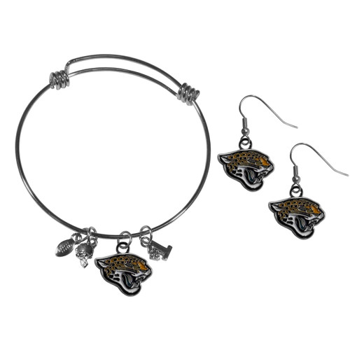 Jacksonville Jaguars Dangle Earrings and Charm Bangle Bracelet Set