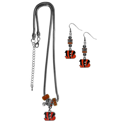 Cincinnati Bengals Euro Bead Earrings & Necklace Set