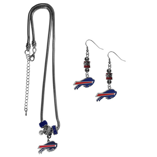 Buffalo Bills Euro Bead Earrings & Necklace Set