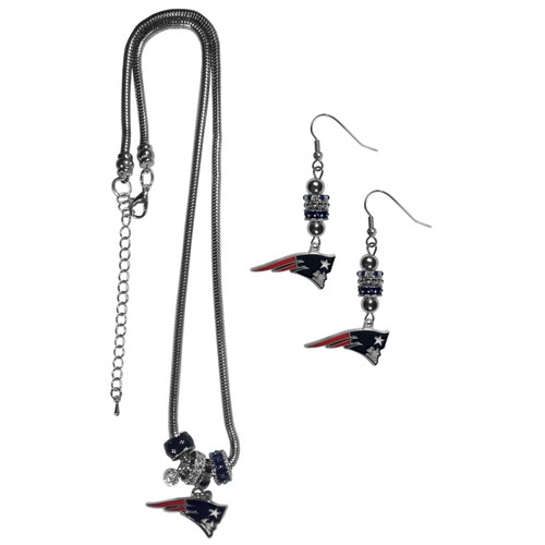 New England Patriots Euro Bead Earrings & Necklace Set