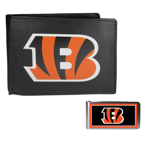 Cincinnati Bengals Leather Bi-fold Wallet & Color Money Clip