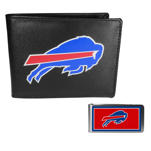 Buffalo Bills Leather Bi-fold Wallet & Color Money Clip