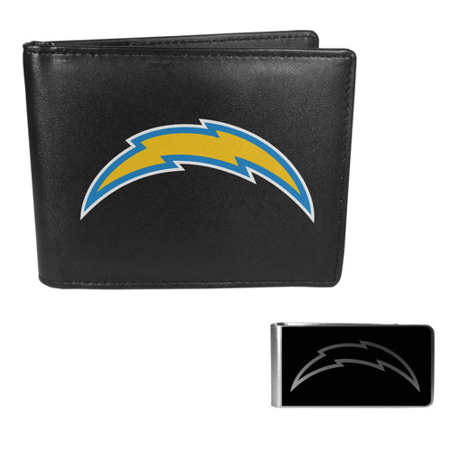 Los Angeles Chargers Leather Bi-fold Wallet & Black Money Clip