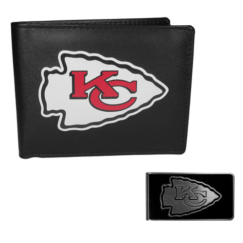 Kansas City Chiefs Leather Bi-fold Wallet & Black Money Clip