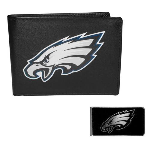 Philadelphia Eagles Leather Bi-fold Wallet & Black Money Clip