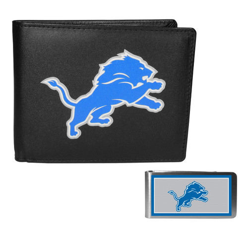 Detroit Lions Leather Bi-fold Wallet & Color Money Clip