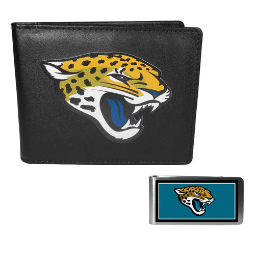 Jacksonville Jaguars Leather Bi-fold Wallet & Color Money Clip