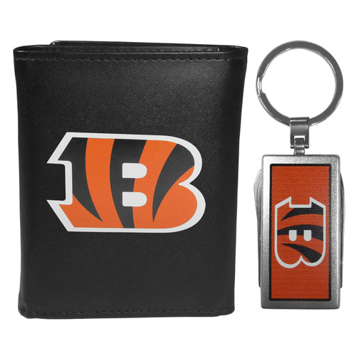 Cincinnati Bengals Black Leather Tri-fold Wallet & Multitool Key Chain