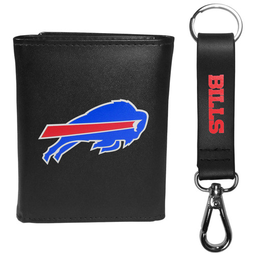 Buffalo Bills Leather Tri-fold Wallet & Strap Key Chain