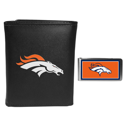 Denver Broncos Leather Tri-fold Wallet & Color Money Clip