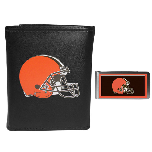 Cleveland Browns Leather Tri-fold Wallet & Color Money Clip