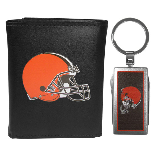 Cleveland Browns Black Leather Tri-fold Wallet & Multitool Key Chain