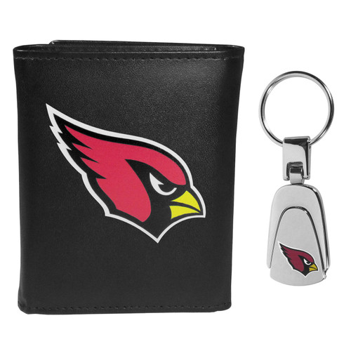 Arizona Cardinals Leather Tri-fold Wallet & Steel Key Chain